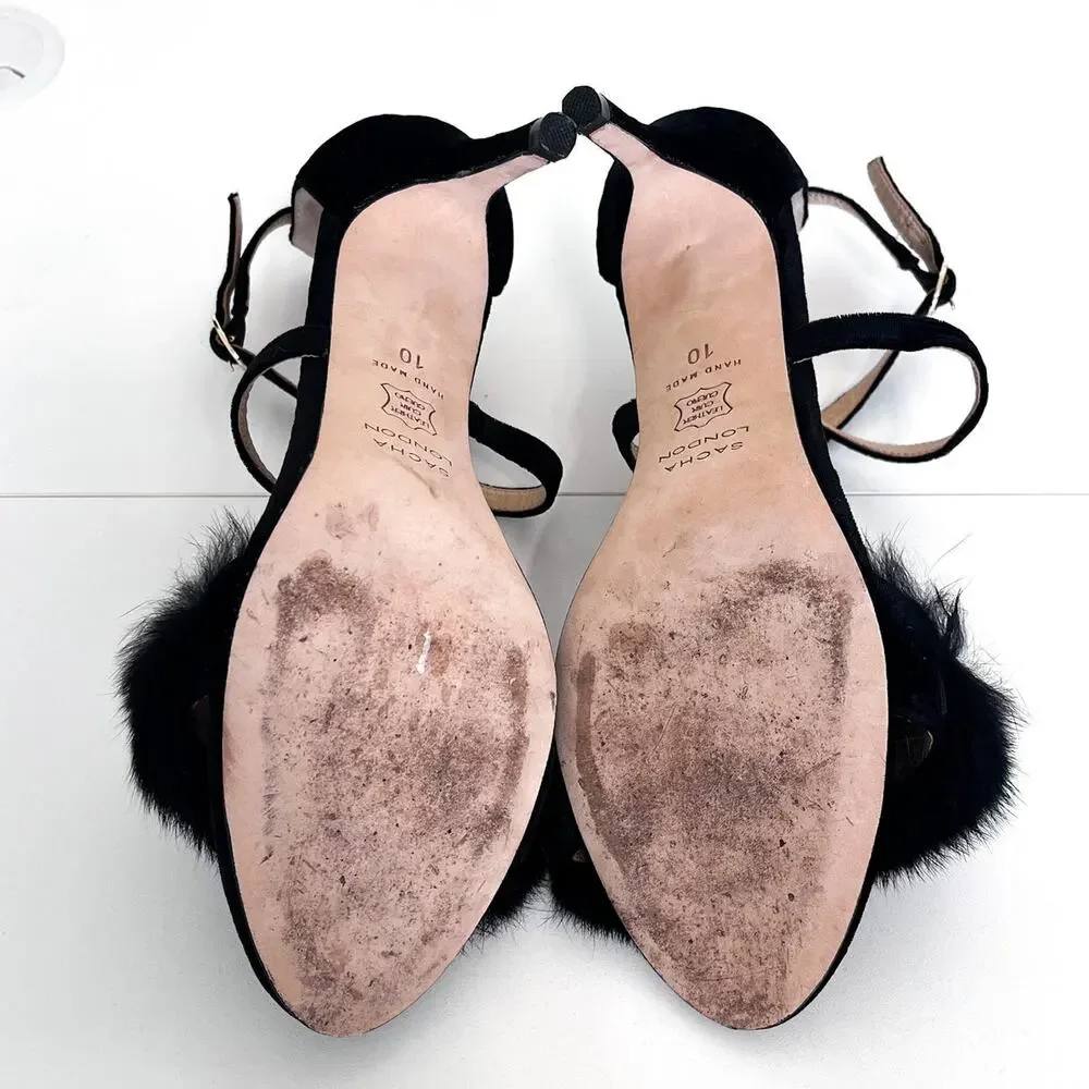 Sacha London Handmade Womens Heels Size 10 Black‎ Velvet Faux Fur Party Formal